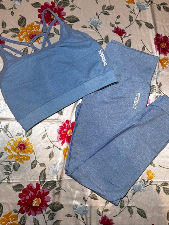 Gymshark Other - GYMSHARK ADAPT MARL SEAMLESS SET SPORTS BRA & LEGGING LIGHT BLUE SIZE LARGE